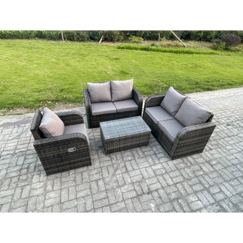 Fimous High Back Rattan Garden Furniture Set with Loveseat Sofa Rectangular Coffee Table Indoor Outdoor Patio Lounge Sofa Set Dark Grey Mixed