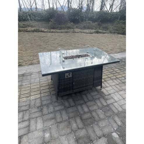 Fimous 7 Seater PE Rattan Corner Sofa Set garden Furniture Gas Firepit Dining Table Set High Side Coffee Table With Arm Chair