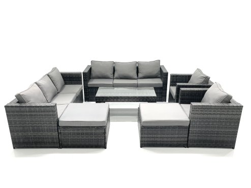 Fimous Rattan Garden Furniture Sofa Set with Coffee table Armchair 2 Big Footstools Dark Grey Mixed