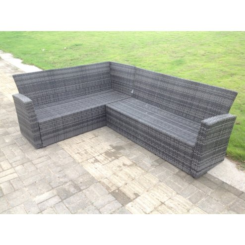 Fimous 8 Seater High Back Rattan Garden Furniture Set Corner Sofa With Oblong Coffee Table Footstool