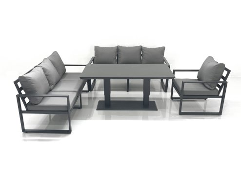 Fimous Outdoor Garden Furniture Set Aluminium Lounge Sofa Adjustable Rising Lifting Dining Table Sets Dark Grey
