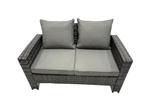 Fimous PE Rattan Garden Furniture Set Lounge Double Seat Sofa Coffee Table Set with 2 Side Tables Dark Grey Mixed