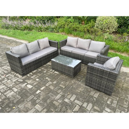 Fimous 7 Seater Rattan Garden Furniture Set Indoor Outdoor Patio Sofa Set with Oblong Coffee Table Armchair Dark Grey Mixed