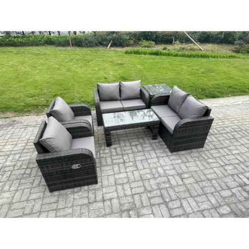 Fimous 6 Piece Rattan Garden Furniture Set Outdoor Patio Sofa, Table and Chairs Garden Table Ideal for Pool Side, Balcony, Outdoor and indoor Conservatory Patio Set