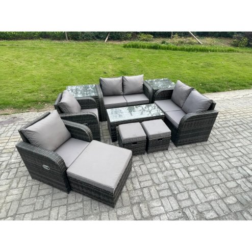 Fimous 10 PCS Rattan Garden Furniture Set Outdoor Patio Sofa, Table and Chairs Coffee Table 3 Footstools Ideal for Pool Side, Balcony, Outdoor and indoor Conservatory Patio Set