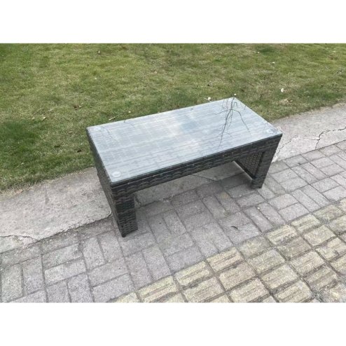 Fimous Rattan Oblong Rectangular Coffee Tea Table Outdoor Garden Furniture Patio Accessory Dark Grey Mixed