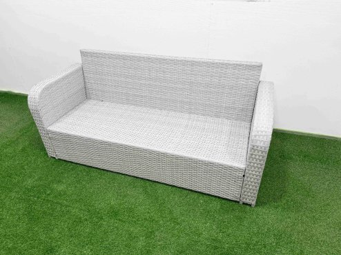 Fimous Outdoor Garden Furniture Sets 8 Seater Wicker Rattan Furniture Sofa Sets with Oblong Coffee Table high Back Lounge Sofa 2 Big Footstool Light Grey