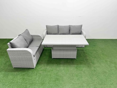 Fimous 5 Seater PE Rattan Wicker Garden Furniture Patio Conservatory Sofa Set with Adjustable Lifting Dining or Coffee Table 3 Seater Sofa Love Sofa Image