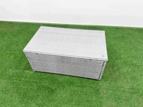 Fimous 10 PCs Rectangular Coffee Table Set Reclining Chair Inclining Sofa Seat 2 Side Tables 2 Big Footstool Light Grey