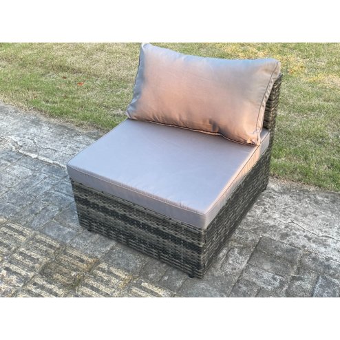 Fimous Outdoor Rattan Armless Sofa Chair Garden Furniture With Seat and Back Cushion Dark Grey Mixed