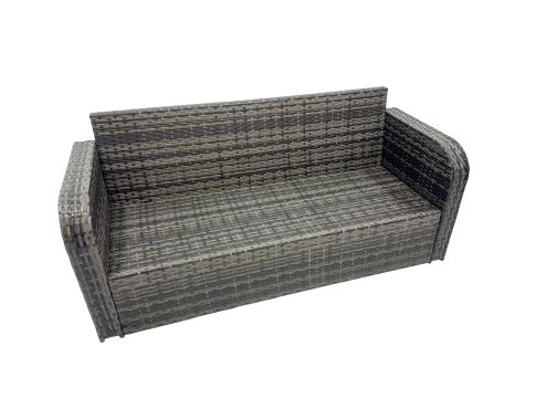 Fimous Garden Outdoor Rattan Furniture Set Rattan 3 Seater Sofa with 2 Big Stools Side Table Dark Grey Mixed