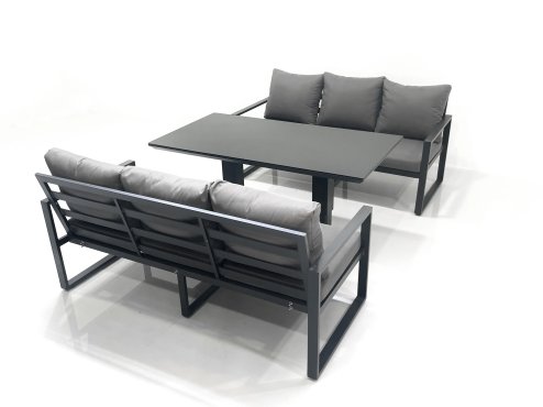 Fimous 6 Seater Aluminium Outdoor Garden Furniture Set with Adjustable Rising Lifting Dining Table 3 Seater Sofa Dark Grey