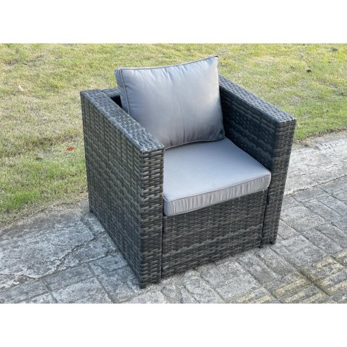 Fimous 6 Seats Rattan Sofa Set Oblong Coffee Table Chair Set Outdoor Garden Furniture In Dark Grey
