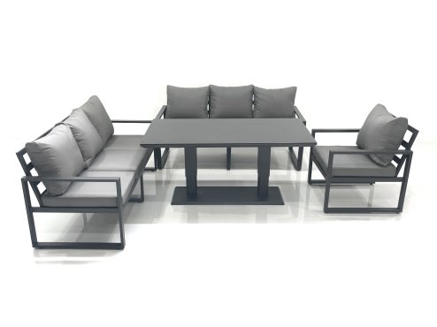 Fimous Outdoor Garden Furniture Set Aluminium Lounge Sofa Adjustable Rising Lifting Dining Table Sets Dark Grey