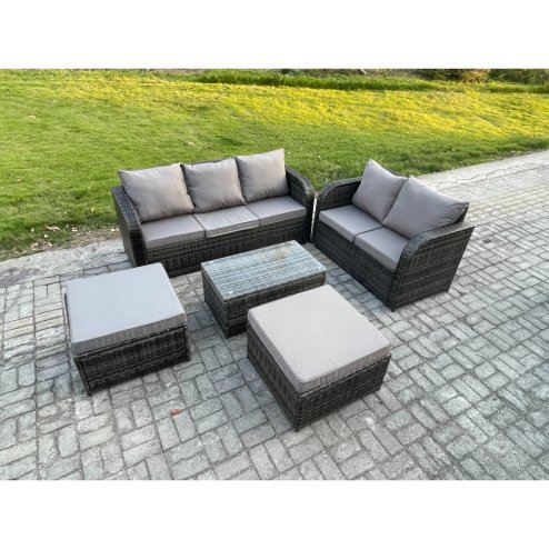 Fimous 7 Seater Rattan Wicker Garden Furniture Patio Conservatory Sofa Set with Rectangular Coffee Table 3 Seater Sofa Love Sofa 2 Big Footstool
