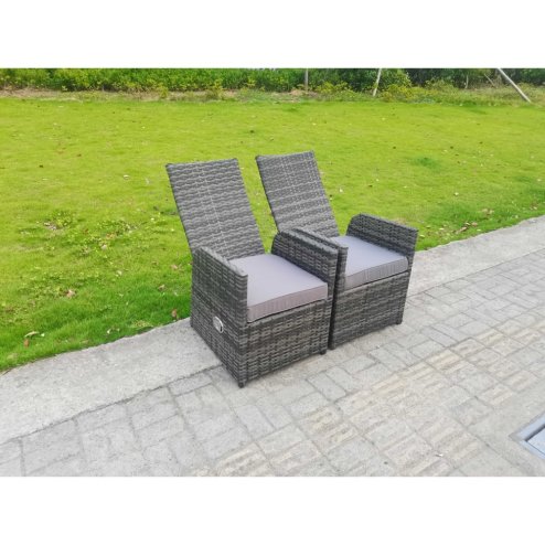 Fimous Dark Grey Mixed Outdoor PE Wicker Rattan Garden Furniture Reclining Chair And Table Dining Sets 4 Seater Square Tempered Glass Table