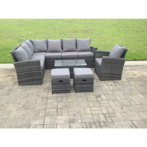 Fimous 9 Seater High Back Rattan Garden Furniture Set Corner Sofa With Oblong Coffee Table Footstool With Chair