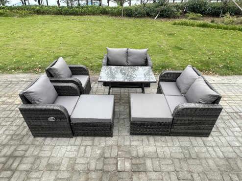 Fimous Outdoor Garden Furniture Sets 8 Seater Rattan Furniture Manual Wicker Patio Sofa Patio Conversation Set with 2 Big Footstool Dark Grey Mixed
