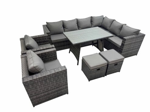 Fimous Rattan garden furniture Patio Furniture Sets with Dining Table 2 Small Stools 2 Chair Dark Grey Mixed