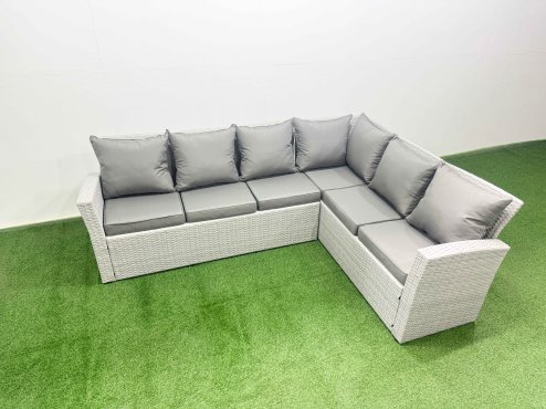 Fimous Garden Outdoor PE Rattan Furniture Set 12 Seater Rattan Garden Sofa Set with 2 Big Footstools Light Grey Mixed
