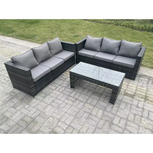 Fimous Outdoor Rattan Garden Furniture Lounge Sofa Set With Oblong Rectagular Coffee Table