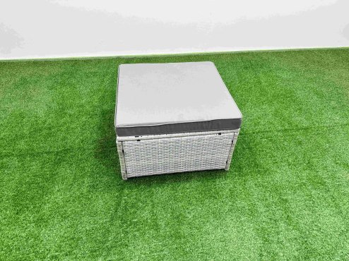 Fimous 6 PCs Rising Dining Table Set Rattan Furniture Set with 3 Seater Sofa 2 Big Footstool Light Grey