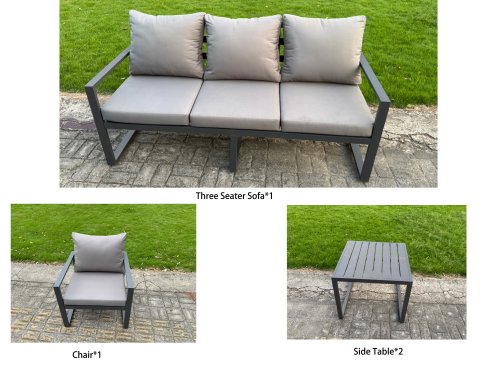 Fimous Aluminium Garden Furniture Set 4 Piece Aluminium Lounge Seating Adjustable Rising Lifting Dining Table Set with Cushions Side Table Dark Grey