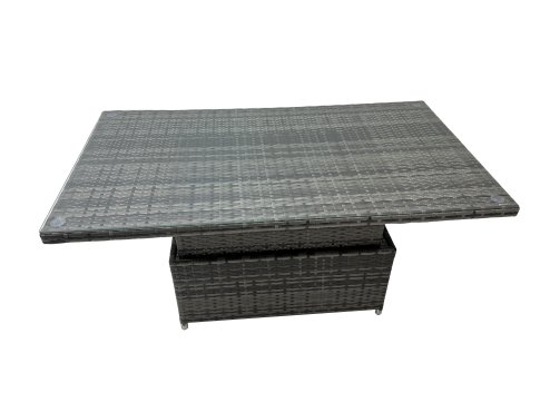 Fimous 10 Seater Rattan Height Adjustable Rising Lifting Table Corner Sofa Sets with 2 Chairs 2 Small Stools Dark Grey Mixed