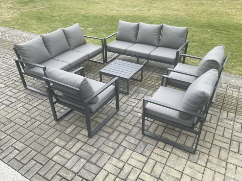 Fimous Aluminium Outdoor Garden Furniture Set Patio Lounge Sofa with Square Coffee Table 3 Armchairs Dark Grey