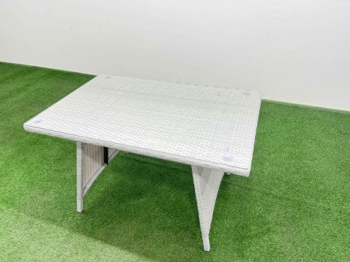 Fimous Rattan High Back Lounge Sofa Set Patio Dining Table & Chairs Set with 3 Seater Sofa Reclining Chair 2 Side Tables 2 Big Stool Light Grey