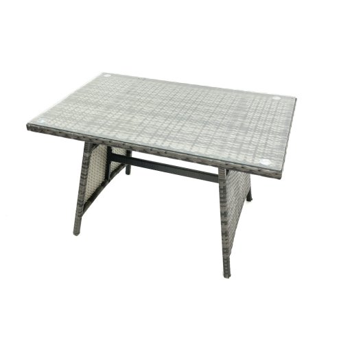 Fimous Outdoor Garden Furniture Set Rattan Sofa Dining Table Set with Reclining Chair 2 Small Footstool 2 Side Table Dark Grey Mixed