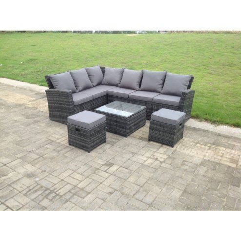 Fimous 8 Seater High Back Rattan Garden Furniture Set Corner Sofa With Square Coffee Table Footstool