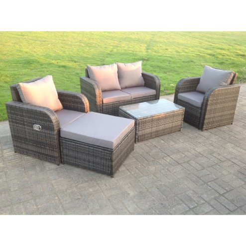 Fimous Rattan Garden Furniture Set Adjustable Chair Sofa Double Love Seat 2 Seater Sofa Oblong Coffee Table Footstool