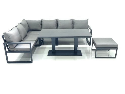 Fimous Aluminum Outdoor Garden Furniture Set Corner Sofa Big Footstool Adjustable Rising Lifting Dining Table Sets Dark Grey