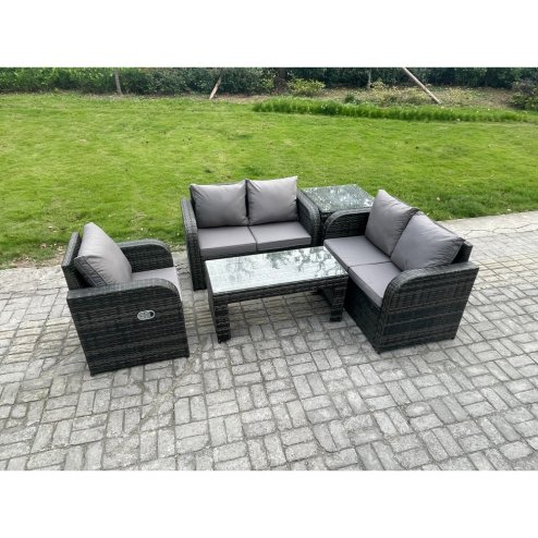 Fimous 5 Seater Garden Furniture set Rattan Outdoor Lounge Sofa Table Chair With Tempered Glass Table Dark Grey Mixed