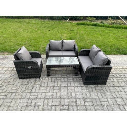 Fimous Patio Garden Furniture Sets Wicker Outdoor Rattan Furniture Sofa Sets with Rectangular Coffee Table Love seat Sofa