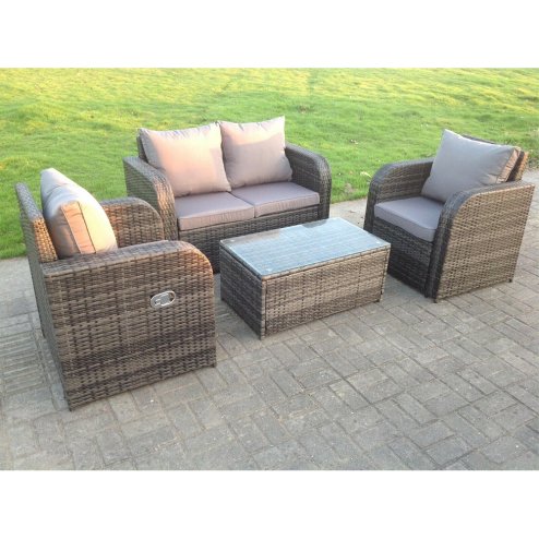 Fimous Dark Grey Mix PE Wicker Rattan Garden Furniture Set Sofa Set Reclining Adjustable Chair 4 Seater