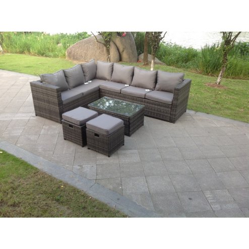 Fimous 8 Seater Rattan Corner Sofa Lounge Sofa Set With Rectangular Coffee Table 2 Stool And Chair Left Hand