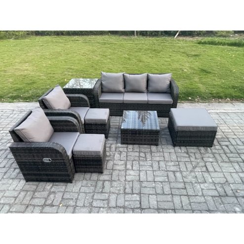 Fimous Patio Garden Furniture Sets Wicker 8 Seater Outdoor Rattan Furniture Sofa Sets with Square Coffee Table Side Table 3 Footstools