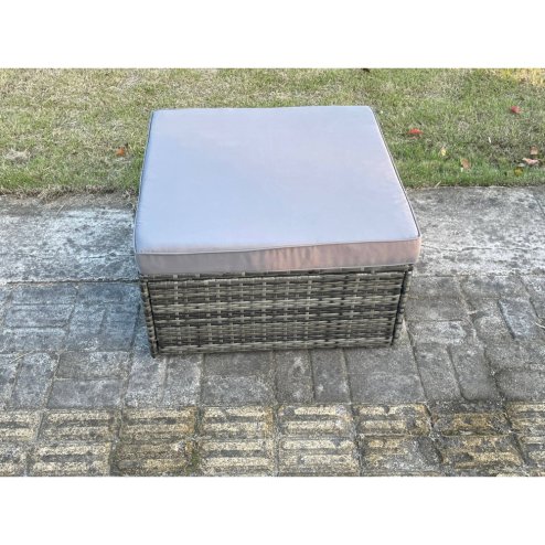 Fimous Dark Grey Mixed Square Rattan Foostool Outdoor Garden Furniture Accessory