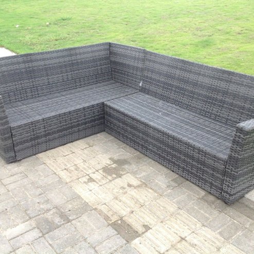 Fimous High Back Grey Mixed Rattan Corner Sofa Dining Set Table With Stools 8 Seater left corner