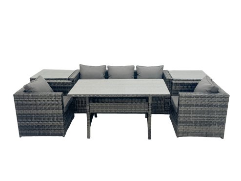 Fimous Outdoor Dining Table Sofa Armchair Set with 2 Side Tables Garden Furniture Set Dark Grey Mixed