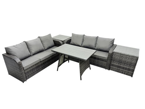Fimous Garden Rattan Outdoor Furniture Set 6 Seater with 3 Seater Sofa 2 Side Table Dark Grey