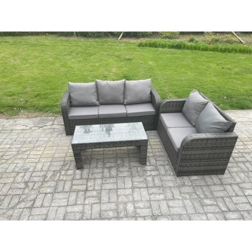 Fimous Outdoor Rattan Garden Furniture Set Patio Lounge Sofa Set with Rectangular Coffee Table Dark Grey Mixed