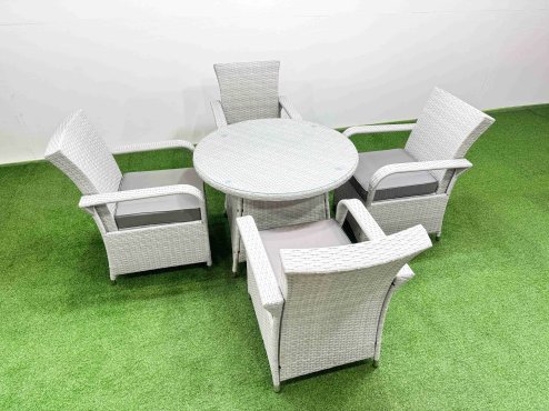 Fimous Wicker PE Rattan Garden Furniture Set Patio Outdoor 4 Chairs Plus Medium Round Table Set Light Grey Mixed