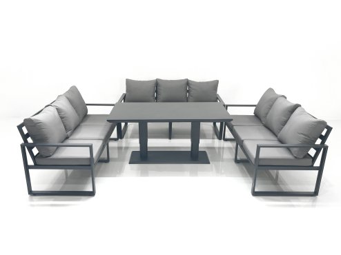 Fimous 9 Seater Garden Sofa Set Aluminium Furniture Rising Dining Tabe Set Dark Grey