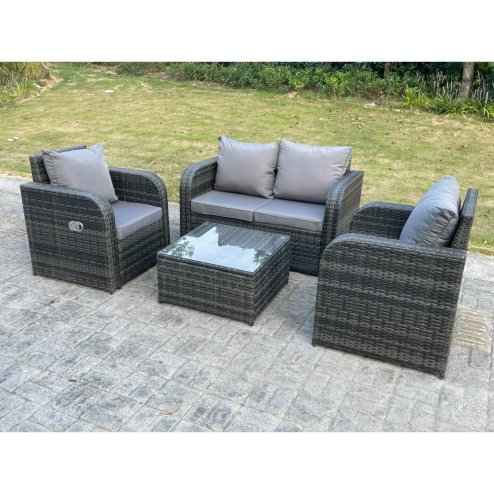 Fimous PE Rattan Garden Furniture Set Adjustable Chair Sofa Double Love Seat 2 Seater Sofa Square Coffee Table