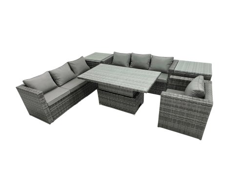 Fimous Rattan Dining Table Sofa Set with 2 Side Table Armchair Outdoor 7 Seat Garden Furniture Set Dark Grey Mixed