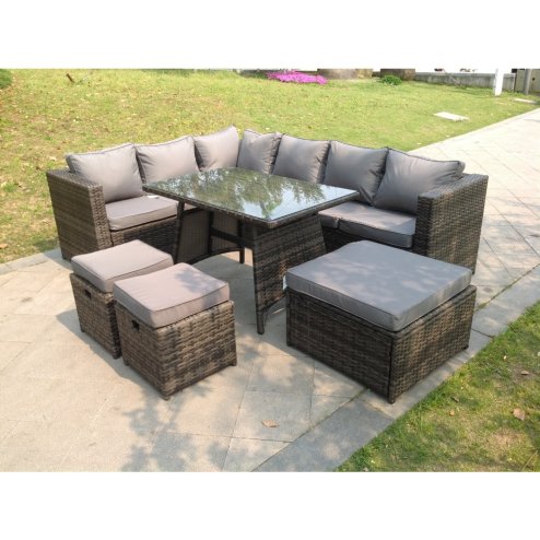 9 Seater Rattan Corner Sofa Set Dining Table Footstool Garden Furniture Patio
