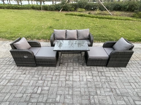 Fimous Garden Furniture Sets 7 Seater Rattan Furniture Manual Wicker Patio Sofa Patio Conversation Set with 2 Big Footstool Dark Grey Mixed